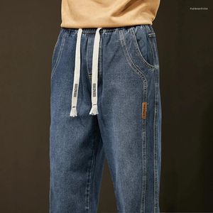 Heren Jeans OUSSYU Merk Kleding Ontwerp Katoen Mannen Baggy Elastische Taille Cargo Denim Broek Werk Wijde Pijpen Koreaanse Broek Mannelijke 4XL