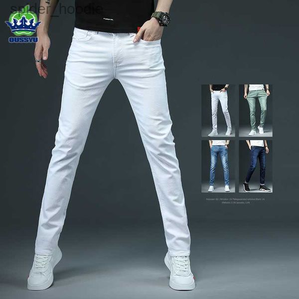 Jeans pour hommes OUSSYU Marque Vêtements Blanc Skinny Jeans Hommes Coton Bleu Slim Streetwear Classique Solide Couleur Denim Pantalon Mâle Nouveau 28-38 L230921