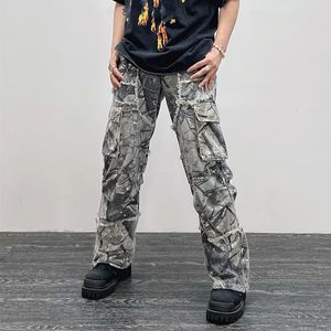 Jeans voor heren Overalls Camouflage Y2K Mode Baggy Flare Jeans Cargobroeken Herenkleding Rechte dames Wijde pijpen Lange broeken Pantalones 231108