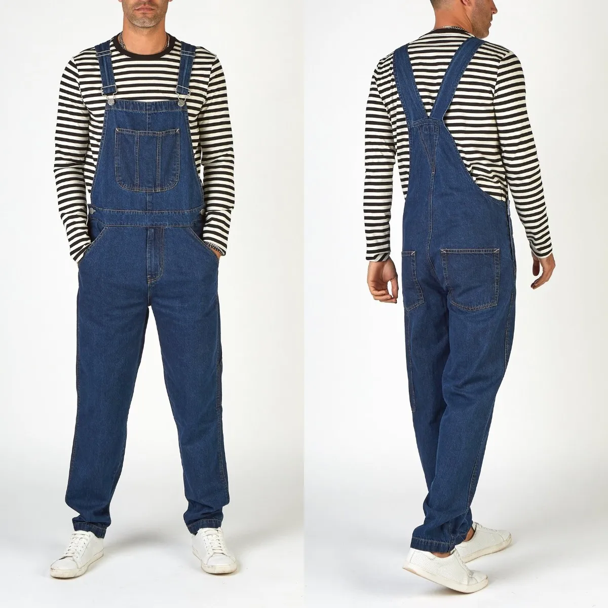 Men's Jeans Overalls Jumpsuits Loose Distressed Denim Overalls For Man Suspender Pants