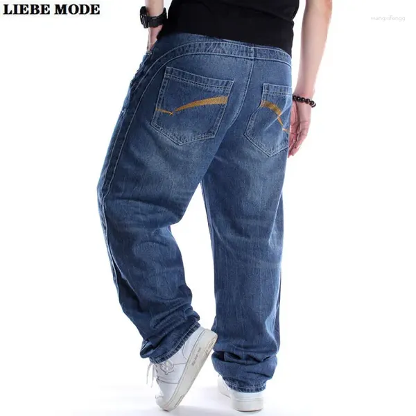 Jeans pour hommes surdimensionné bleu grande taille ample Baggy hommes coton Denim pantalon hommes Streetwear droit pantalon large 42 44 46