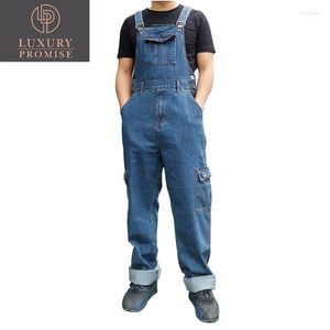 Heren jeans oversized maat 28-50 losse mannen overalls slabbetje denim jumpsuits rechte werkkleding multi pocket brede been broek blauwe broek