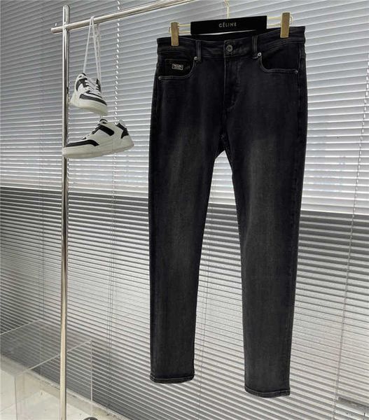 Jeans pour hommes P Family PRA Pu Petit Droit Casual Triangle Étiquette Bande Brodée Lettre Pantalon UQW9