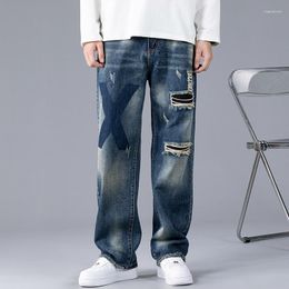 Jeans pour hommes pantalon décontracté Vintage Baggy vêtements jambe droite pantalon mode coréenne homme Streetwear Harajuku surdimensionné
