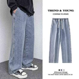 Мужские джинсы, брюки, повседневная винтажная мешковатая одежда, прямые брюки, корейская модная мужская уличная одежда в стиле поп, Harajuku, большие размеры Pan234M