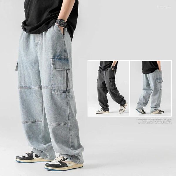 Jeans pour hommes pantalons doubles poches tridimensionnelles vêtements d'automne rétro vieux lavage mode polyvalent vêtements de travail homme