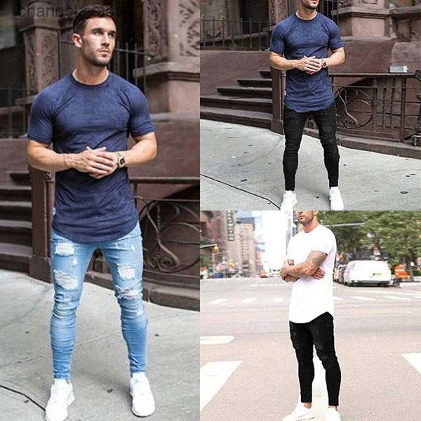 Jeans pour hommes Pantalons Hommes Jeans Skinny Hip Hop Bleu Ciel Jeans Hommes Extensible Ripped Slim Fit Denim Trou Détruit Haute Qualité Jean Streetwear T240227