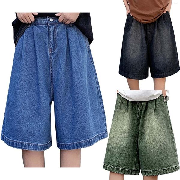 Pantalones vaqueros para hombre, pantalones cortos de mezclilla Vintage ajustados para niño, para verano, holgados, pierna recta ancha con un cuarto de longitud