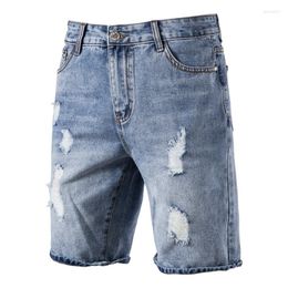 Heren Jeans PARKLEES Katoen Gat Korte Mannen Casual Streetwear Mid Taille Effen Kleur Denim Shorts Voor Zomer Blauwe Heren Broek