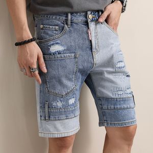 Men's Jeans Patch shorts de mezclilla, shorts y pantalones para ropa de hombre. Desalineación, asimetría, múltiples bolsillos y colores contrastantes