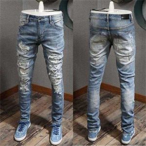 Patchs de jeans pour hommes Détails Biker Fit Hommes Slim Motorcycle pour hommes Vintage Denim Denim Jean Pantshf4c