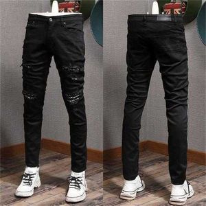 Jeans pour hommes patchs détail Biker Fit hommes Slim moto pour hommes Vintage en détresse Denim Jean Pantscmat