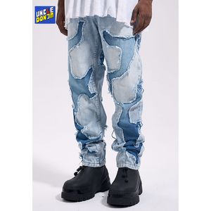 Jeans pour hommes Patchwork pompon jeans pour hommes hip hop streetwear pantalons pour hommes y2k hommes jeans en détresse cargo jeans jeans luxe 230804