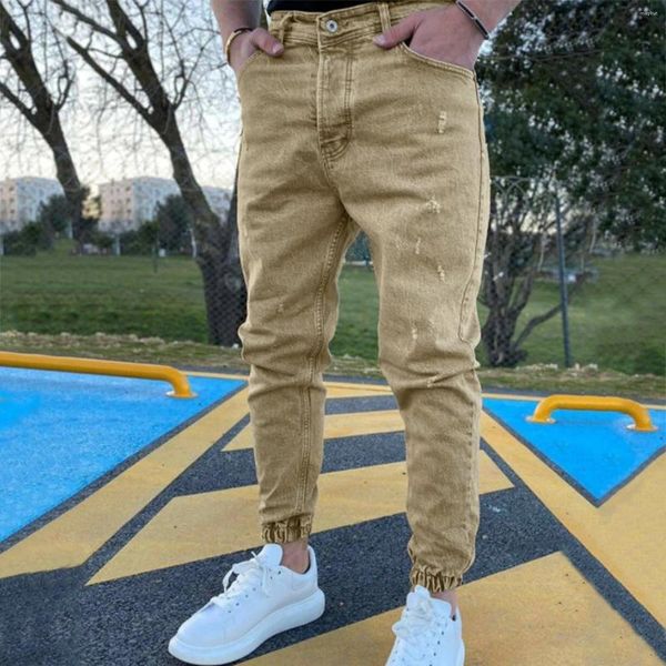 Jeans pour hommes poche crayon fermeture éclair pantalon en jean pantalon décontracté rayé hommes coupe droite