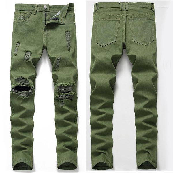 Jeans Homme Personnalité Déchiré Grande Taille Denim Européen Et Armée Vert Américain