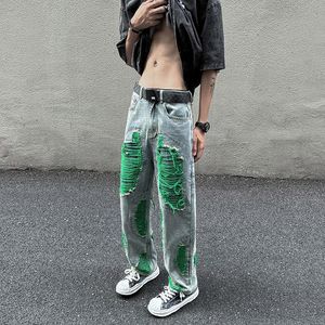 Jeans Homme Personnalisé American Hole Breaking Casaul Pantalon Baggy Homme Streetwear Wash Biker Denim Haute Qualité PantalonHomme