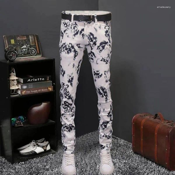 Jeans para hombres Diseñador de impresión personalizada Pantalón de calle Pantalon Homme Moda sin cinturón Punk Denim Pantalones largos Hip Hop