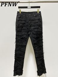 Heren jeans pfnw 2023 herfst zomer vrije tijd micro elastische gewaxte gewassen gewone jeugd broek middelste taille katoen zwart gewassen mannen 12a3411 230320