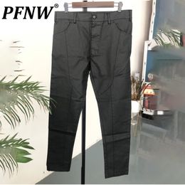 Jeans pour hommes PFNW 2023 Urban Darkwear solide ciré Niche Design Cargo pantalon élastique décontracté Denim pantalon mode coupe coton 12A5209 230918