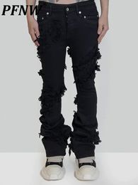Jeans para hombres PFNW Otoño Alto Elástico Sólido Jeans oscuros para hombres Pantalones de lápiz únicos y modernos 12A4954 230407