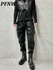Jeans pour hommes PFNW Dark Retro ciré poches teintées épissé personnalisé pantalon cargo en cuir tendance vêtements de travail fonctionnels mode 12A5756 230330
