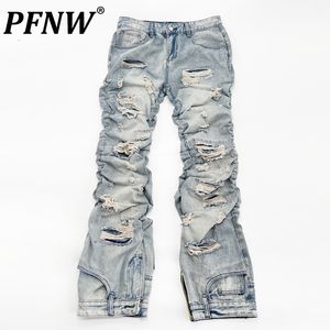 Jeans voor heren PFNW Lente Herfst Versleten Niche Design Vintage denim broek Lange nauwsluitende geplooide modebroek 12A7717 230824