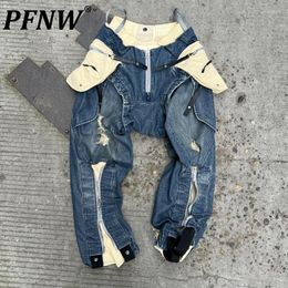 Jeans herr PFNW Sommar Lös funktion Flera fickor Justerbar tidvatten Rak dragkedja Patchwork High Street Byxor 28A2872