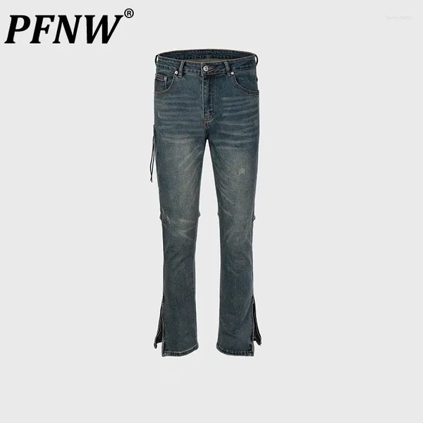 Jeans pour hommes PFNW Tide Hip Hop Urban Wash Denim Pantalon Femme Zipper Hem Multi Taille Slim Fit Trendy High Street Chic 12Z5406