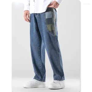 Heren Jeans Plaid Herfst Winter Vintage Patchwork Rechte Pijpen Broek Plus Size Streetwear Losse Broek Mannelijke Harajuku Kleding