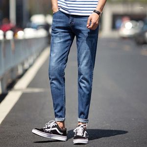 Jeans pour hommes plissés pantalons légers solides hommes crayon denim pantalon longueur cheville taille moyenne street wear plus taille1