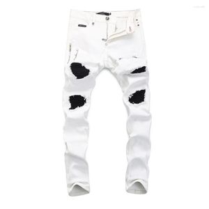 Jeans pour hommes PLEINXPLEIN marque originale hommes Denim pantalon mode décontracté mince déchiré blanc rue Hip Hop Punk trou pantalon