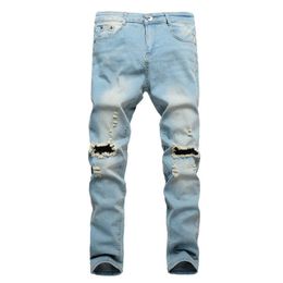 Jeans pour hommes grande taille 2836 coton bleu clair hommes Jeans Stretch détruit déchiré Design mode Skinny Jeans pour hommes Z0225