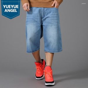 Pantalones vaqueros de talla grande para hombre 30-46, pantalones cortos de mezclilla cargo para hombre, ropa de calle holgada azul, pantalones vaqueros rectos holgados para hombre, pantalones hasta la pantorrilla