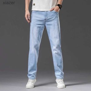 Jeans masculin plus taille 40 42 44 mens jeans bleu clair printemps et été lâche droit avancé extension mince denim pantalon de marque masculine