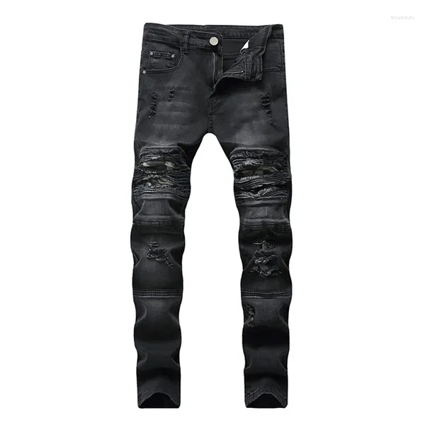 Jeans para hombres Tallas grandes 40 42 Hombres Negro Casual Punk Ropa Ripped Distressed Destroyed Straight Fit Washed Denim