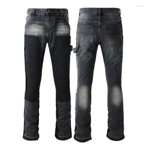 Heren jeans plus maat 40 katoen bell bodem jenas luxe noodlijdende denim man broek hoge kwaliteit splicing slanke mannelijke flare broek