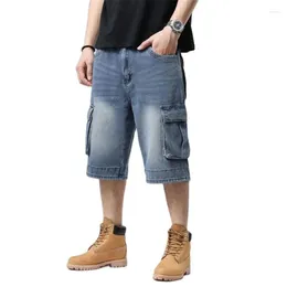 Jeans para hombres Tallas grandes 46 Azul claro Cargo Tide Hombres Pantalones recortados Verano HipHop Board Pantalones cortos sueltos Pantalones de mezclilla masculinos