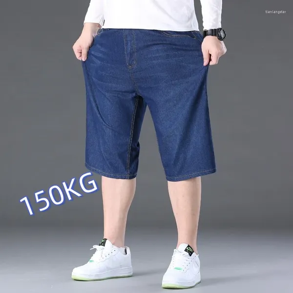 Jeans para hombres Tallas grandes 48 50 150kg Denim Short Men Casual Thin Fashion Pantalones de verano Elásticos sueltos rectos grandes 5XL 6XL 7XL