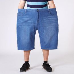 Heren jeans plus maat 9xl 10xl 11xl grote losse denim shorts zomer hoge taille elastiek 52 54 56 blauwe blackmen's
