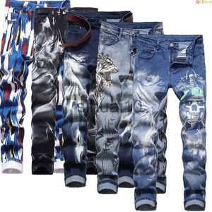 Heren Jeans Plus Size Heren Jeans 3D Digitale Print Stretch Denim Broek Blauw Zwart Witte Broek Mannen Mode Broeken 28-34 36 38 40 42 J230728