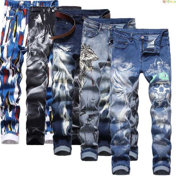 Jeans pour hommes Jeans pour hommes de grande taille 3D impression numérique pantalon en Denim extensible bleu noir blanc pantalon hommes pantalons de mode 28-34 36 38 40 42 L230926