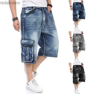 Heren jeans plus maat S-5xl mannen denim shorts zomer casual mode vintage zwart blauw lading pocket elastische kalf lengte Jean Street Wear YQ231221