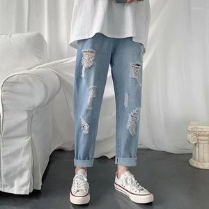 Jeans pour hommes Plus Taille S-5XL Hommes Ripped Printemps Automne Mode Casual Trou Cordon Taille Élastique Slim Lâche Harem Long Denim Pantalon