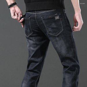 Heren jeans plus maat rechte regelmatige fit denim zwart bedrijf casual lange broek elastische klassieke broek