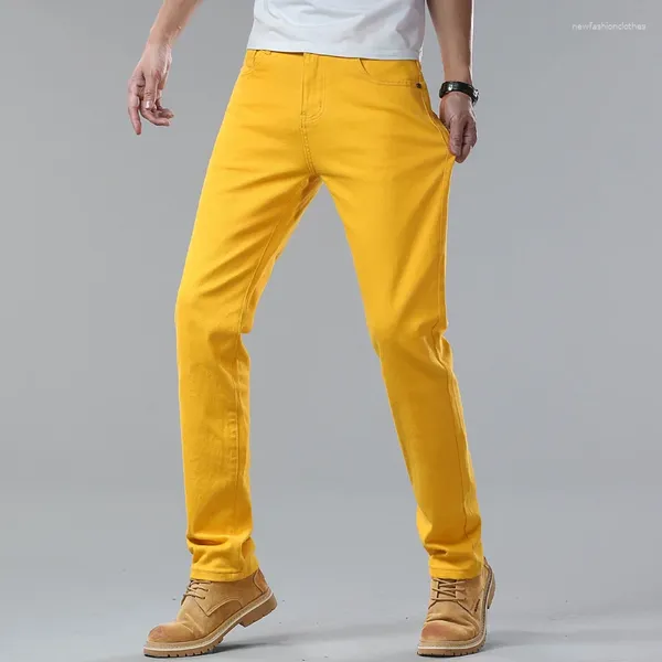 Jeans pour hommes grande taille droite tendance hommes denim slim pantalons décontractés jaune rose couleur bonbon fête pantalon d'affaires marque dropship