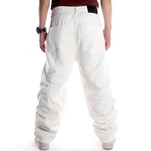 Heren Jeans Plus Size Taille 30-46 inch heren witte zak jeans wijde pijpen denim broek hiphop 2022 nieuwe skateboardbroek J240328