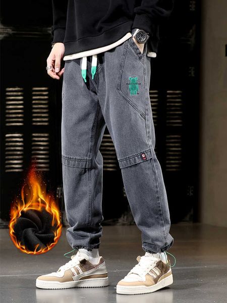 Jeans pour hommes Grande taille hiver hommes Jeans polaire doublé épais chaud noir Joggers mode Streetwear coton décontracté thermique Harem Jean pantalon 8XL Z0225