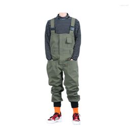 Pantalones vaqueros de bolsillo Cargo Jogging para hombre Mono suelto Hip Hop Cintura elástica Mono Verde militar Negro