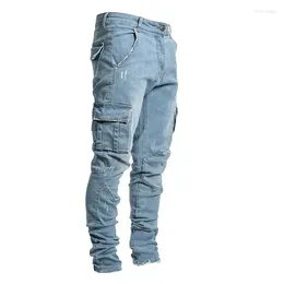 Heren jeans pocket lading lading heren mode denim potloodbroek casual katoenen broek zijzakken zakken