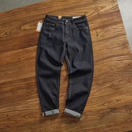 Jeans pour hommes Pantalon en denim à lavage primaire Confortable Stretch Rétro Ample Droit Cône Foncé